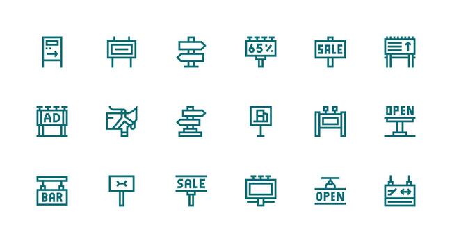 18 íconos para señalización en fuerte carrera línea formato escalable íconos para multiplataforma interfaces vector
