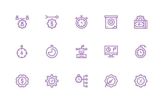 15 Icons for Efficiency in Regular Line Format Glyph Icon Series vector