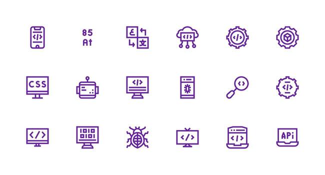 18 Strong Stroke Line Designs for Programming Icons Icon Pack for Various Themes vector