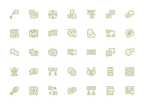 35 Regular Clean Line Icons for Comment Graphics Full Icon Library for UI Designers vector