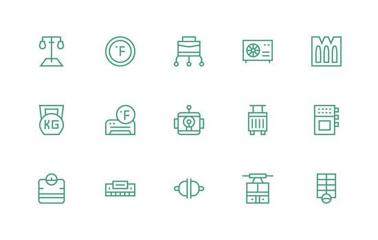 Unit Icon Set with 15 Regular Line Graphics Balanced Icon Set for Functional Design vector