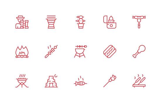 Regular Line Icons from Bbq Set with 15 Vectors Quick Access Icons for UI Development