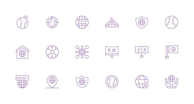 18 Icons for International in Minimal Line Format Clean Icon Collection for Web Use vector