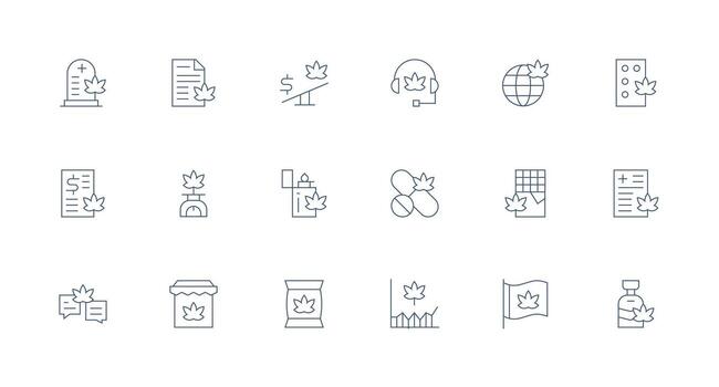 Cannabis Design Icons featuring 18 in Minimal Line Style Scalable Icons for Cross-Platform Interfaces vector