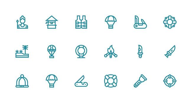 Survival Icon Set with 18 Strong Stroke Line Graphics Simple Icons for Interface and Wireframes vector