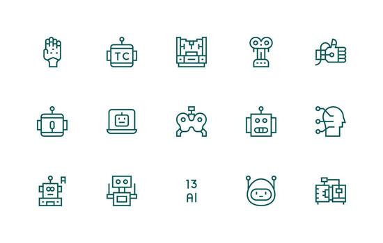 Robotics Icon Collection with 15 Regular Line Designs Design Ready Icon Set for Teams vector