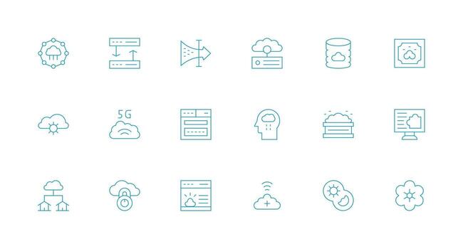 18 nube informática íconos en mínimo línea estético funcional icono serie vector