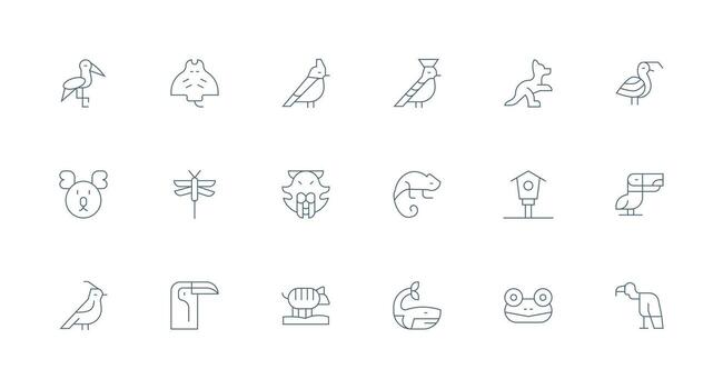 18 Minimal Line Icons for Fauna Graphics Sharp Icons for Presentations vector