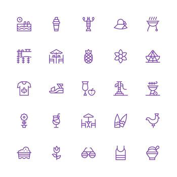 25 Icons for Summer in Medium Stroke Outline Format Simple Icons for Interface and Wireframes vector