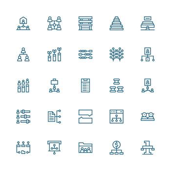 Medium Stroke Outline Style Hierarchy Icons with 25 Vectors Balanced Icon Set for Functional Design