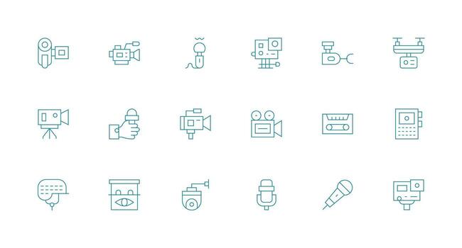 18 Minimal Line Vectors for Recording Device Theme Customizable Icon Series for Mobile Screens