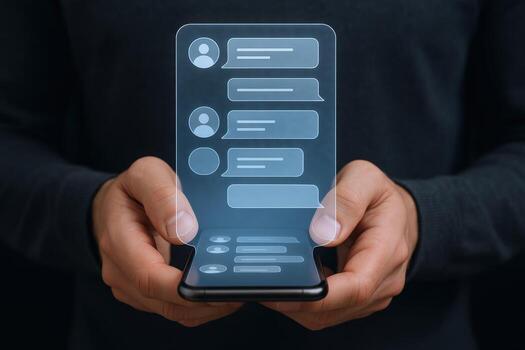 Smartphone displaying message notifications Person holding mobile phone with user interface for social networking application photo