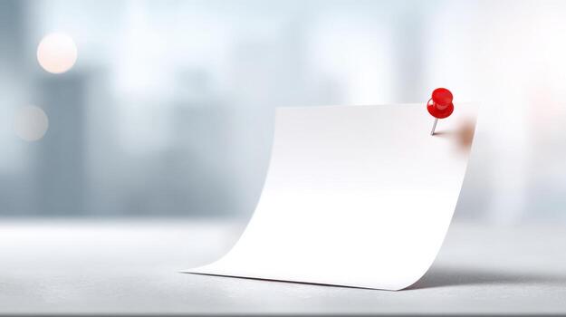 Pinned Blank White Paper Note on Desk for Message or Important Reminder in Office photo