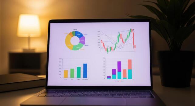 Financial Data and Analysis on Laptop Display, Business Analytics and Investment Charts for Presentation photo