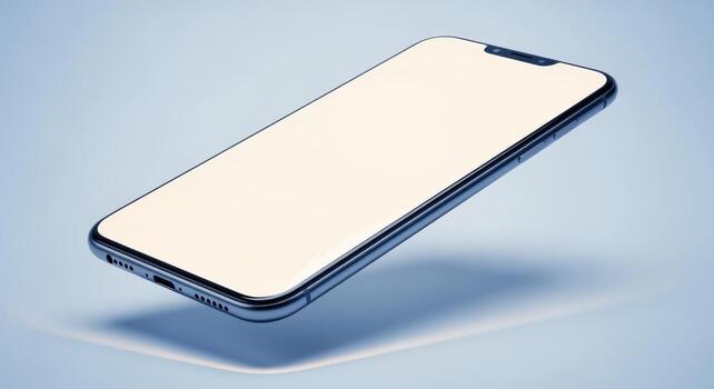 Smartphone with Blank Screen for Mockup, Advertisement and Presentation Template on Light Blue Background photo