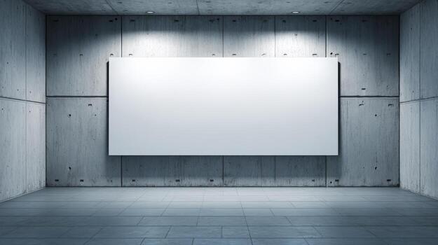 Blank White Canvas on Concrete Wall in Modern Art Gallery Space for Mockup and Design photo