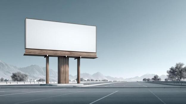 Billboard Mockup on Highway with Mountain Backdrop - Outdoor Advertising Template for Design Presentation photo