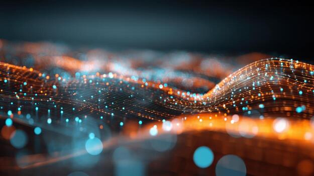 Abstract Technology Background with Glowing Points Forming Waves, Ideal for Technology or Science Projects photo