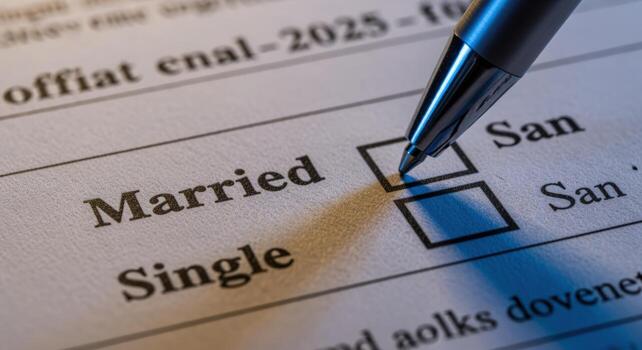 Completing a Form Pen Marking Married on Document, Choosing Relationship Status for Legal Purposes photo