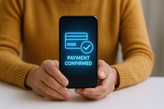 Online Payment Confirmation on Mobile Phone Secure Transaction and Successful Financial Transfer Concept photo