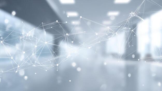 Abstract Network Connection Lines Over Modern Office Background, Representing Technology, Global Communication, and Innovation photo