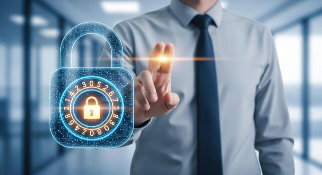 datos proteccion empresario activando seguridad bloquear interfaz para intimidad y confidencialidad con moderno tecnología foto