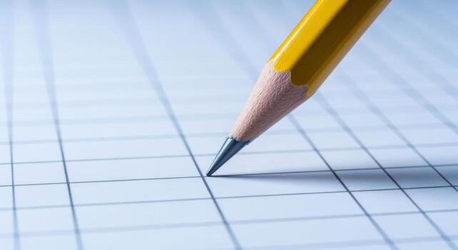 Close-up of a Pencil Point Touching a Grid Paper Surface, Illustrating Precision and Attention photo