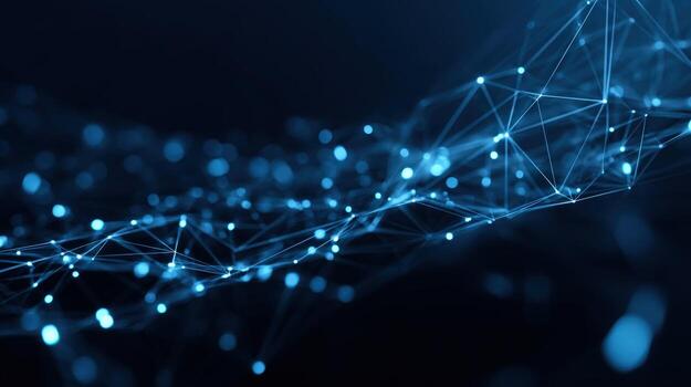 Abstract Network Connection Structure A Modern Technological Visualization with Blue Glowing Nodes and Lines on Dark Background photo