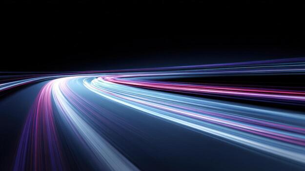 Abstract light trails on black background create a dynamic, futuristic and high speed motion effect photo