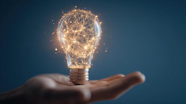 Creative Idea Generation Lightbulb Network in Hand Representing Innovation, Connectivity and Technological Advancement for Business Solutions photo