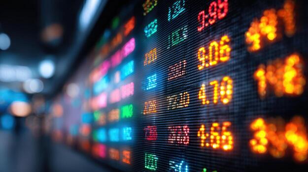 Stock Market Data Display Financial Figures and Numbers on a Digital Screen photo
