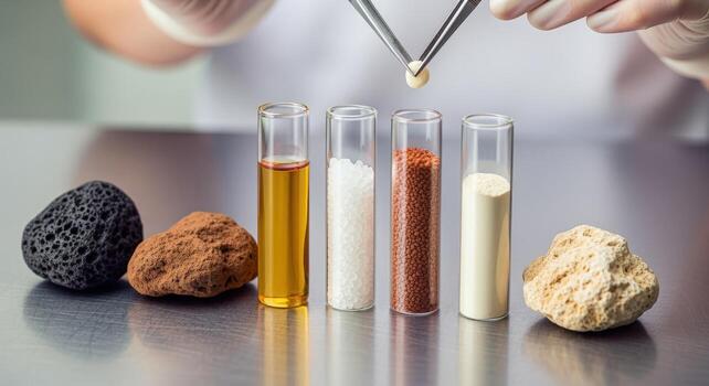 Mineral Extraction and Analysis Close-up of Geological Samples and Testing in a Laboratory Setting photo