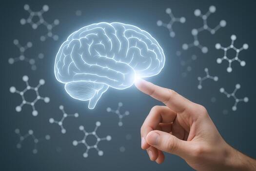 Human Intelligence Concept of Brain Function with Molecular Structures, Cognitive Abilities, and Mental Health Awareness photo