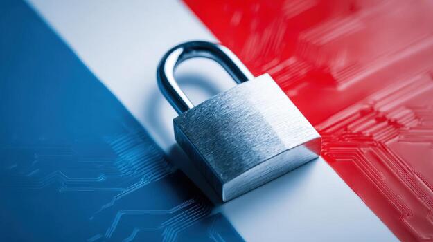 Security padlock over a national flag background, symbolizing cybersecurity and data protection efforts photo