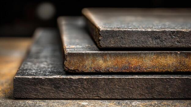 Stack of Rectangular Metal Plates with Aged and Weathered Textures for Industrial Applications and Design photo