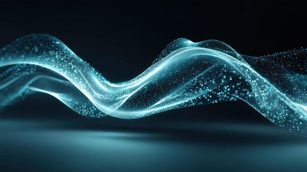 Abstract Glowing Particle Wave on Dark Background, Conceptual Technology and Data Visualization photo
