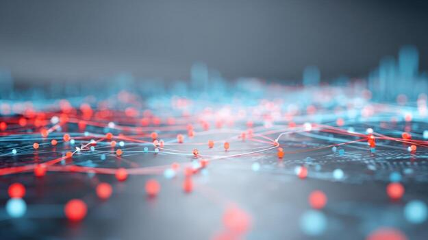 Abstract Network Visualization Nodes Connected by Lines, Representing Data Flow and Interconnectivity photo