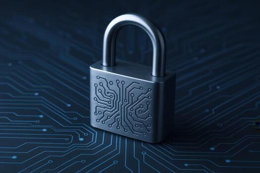Padlock on Circuit Board Illustrating Data Protection, Cybersecurity, and Secure Computing in a Digital Environment photo