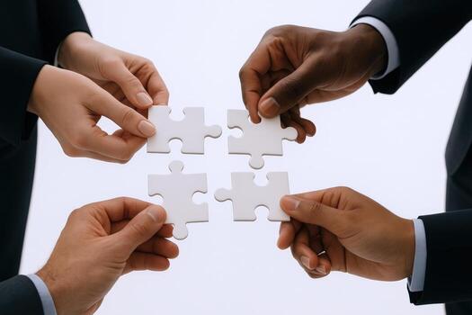 diverso equipo montaje rompecabezas rompecabezas, simbolizando trabajo en equipo, colaboración, y resolución de problemas para negocio éxito y estratégico camaradería foto