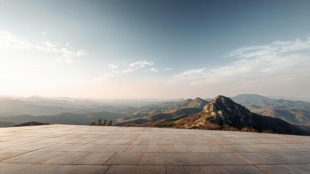 Scenic Mountain Vista with Concrete Platform for Product Display or Advertising Background photo
