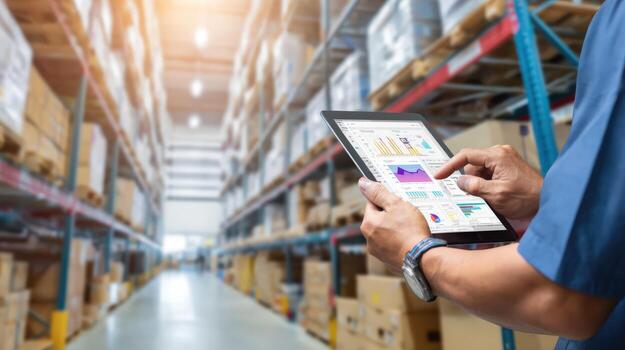 Warehouse Inventory Management with Digital Tablet Streamlining Operations and Enhancing Efficiency for Modern Logistics photo
