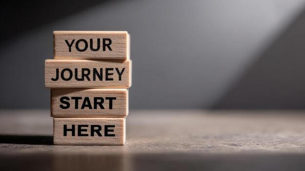 Wooden Blocks Spelling Your Journey Start Here, Concept of Beginning New Path and Adventure photo