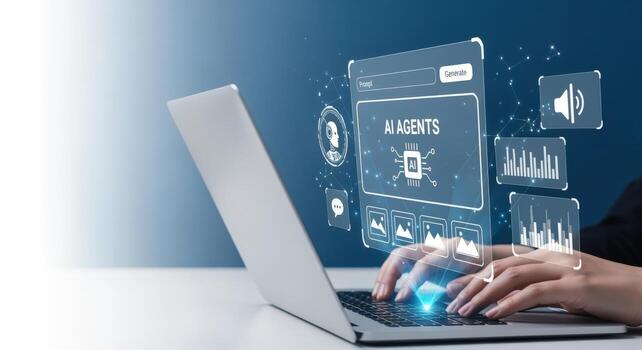AI Agent Management Interface on Laptop Virtual Assistants, Digital Technology, and Automation Concept photo