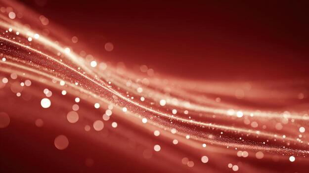 Abstract Wavy Lines with Bokeh Effect on Red Background - Modern Technology and Festive Design photo