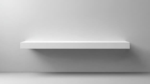 Minimalist White Shelf on a Neutral Wall Clean Interior Design Mockup for Product Display photo
