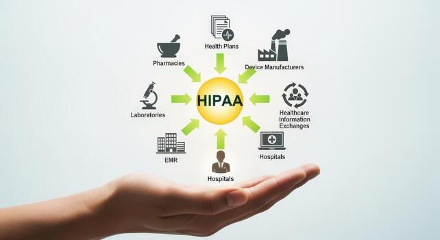 Hand Presenting HIPAA Compliance Healthcare Industry Regulations for Privacy and Security of Patient Data photo
