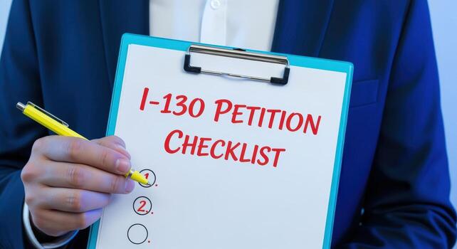 I-130 Petition Checklist Document Held by Person in Suit, Immigration Application Form, USCIS Form, Filing photo