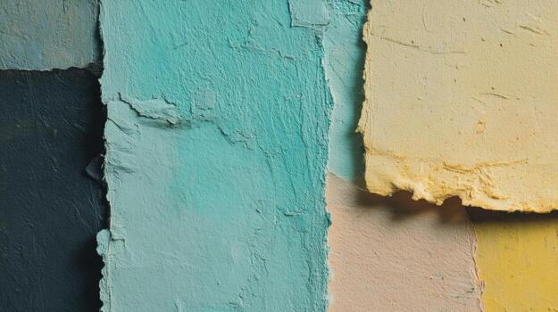 Textured Abstract Background with Turquoise, Yellow, and Grey Paper Pieces for Modern Design photo