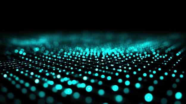 Abstract Teal Dot Matrix Waving Array on Black Background Modern Technology and Digital Innovation photo