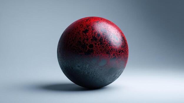 Textured Sphere with Red and Black Design on Light Gray Background, Emphasizing Surface Detail photo